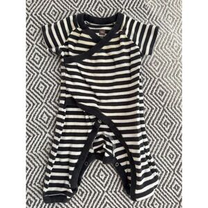 Tea Collection Black and White Striped Baby Kimono Romper 0-3 Months